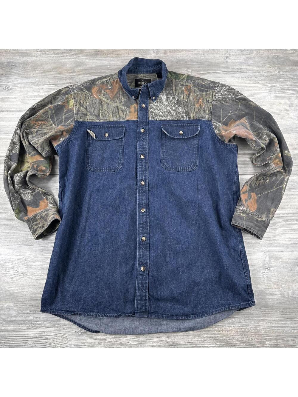 Redhead Shirt Mens XLT Denim Mossy Oak Breakup Yokes Hunt Fish Gorpcore Cottage